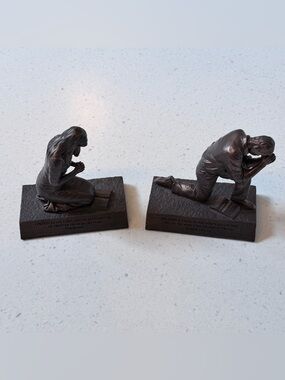 Praying Couple Sculptures in Dark Bronze Finish - Home Art